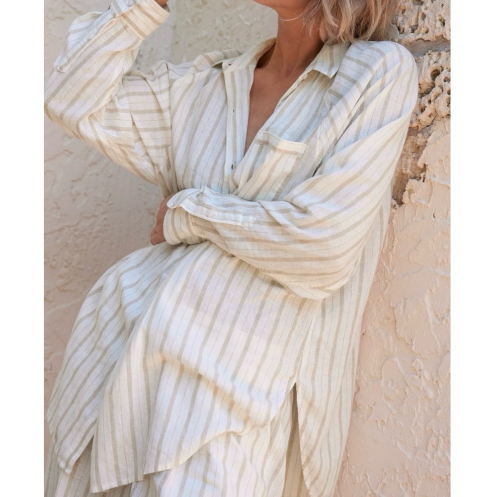 Aerie Cream Striped Button Down Shirt